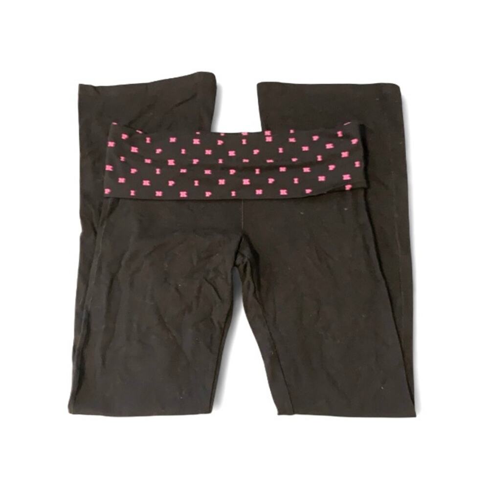 Victoria’s Secret PINK Y2K Black Fold Over Flare Leggings Pink Logo Size Large